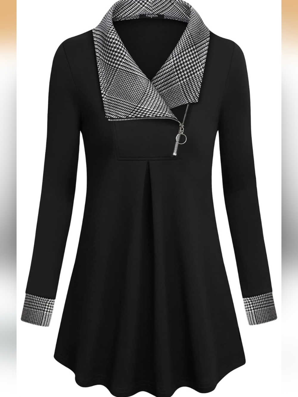 Valolia Tunic with Houndstooth Trim